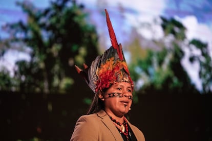 Nadino Calapucha, presidente de la Fundación Amazónica Kambak, durante el panel ‘Una Historia de Bioeconomía desde la Selva Amazónica’.