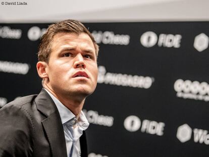 Magnus Carlsen, durante el Mundial de Londres 2018