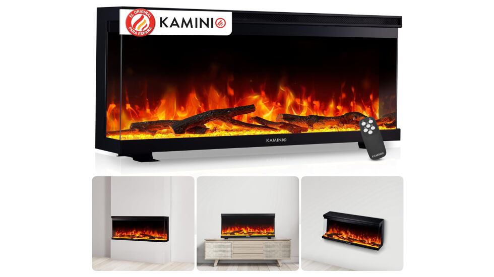 Imagen frontal de la chimenea eléctrica decorativa de la marca Kaminio.