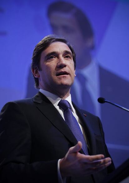 El primer ministro portugués, Pedro Passos Coelho, durante un discurso hoy en Lisboa.