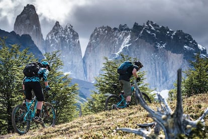 Ciclistas en ruta por el parque nacional Torres del Paine