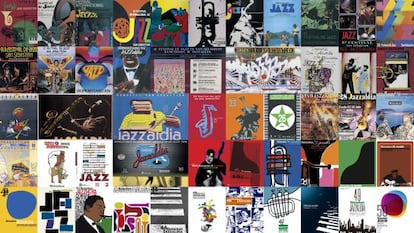 Algunos de los carteles que han ilustrado las diversas ediciones del Festival de Jazz de San Sebastián.