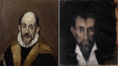 A la izquierda, un autorretrato del Greco, fechado entre 1590 y 1600. A la derecha, un retrato del Greco por Picasso realizado en 1899.