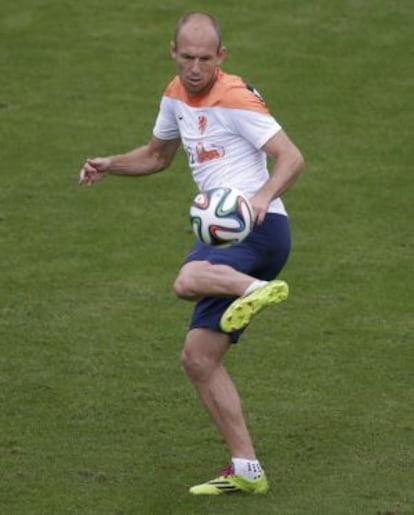 Robben, en el entrenamiento de este jueves.