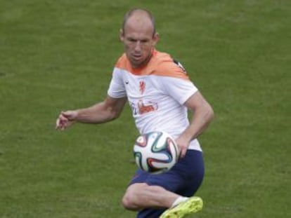 Robben, en el entrenamiento de este jueves.