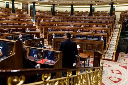 El presidente del Gobierno, Pedro Sánchez, en el pleno del Congreso de los Diputados de esta semana.