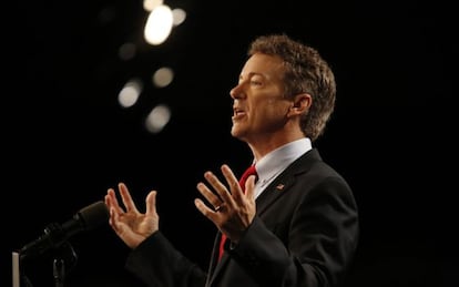 El senador republicano Rand Paul durante el anuncio de su candidatura.