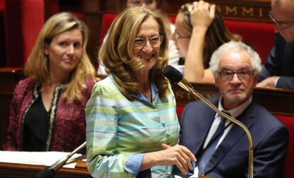 La ministra de Justicia, Nicole Belloubet, durante la votaci&oacute;n final de la ley de moralizaci&oacute;n de la vida p&uacute;blica. 