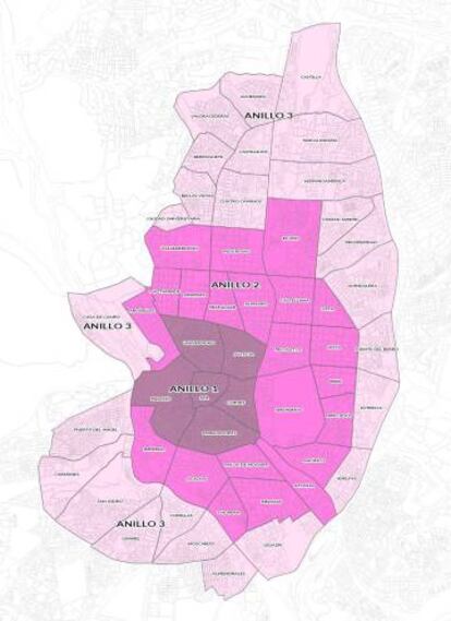 Ámbitos del plan especial para la regulación del hospedaje del Ayuntamiento de Madrid.