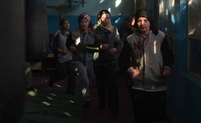 Sadaf heads a training session in Kabul’s female boxing school.