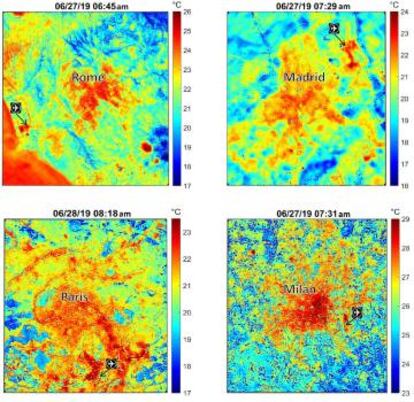 La huella de la ola de calor en capitales europeas, desde el espacio.