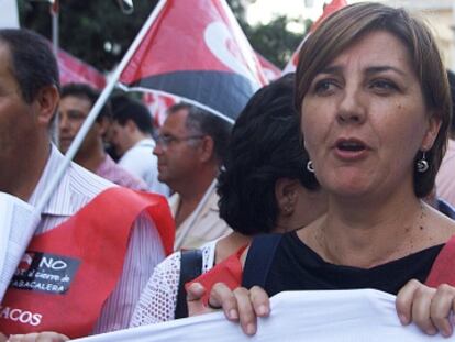Josefa Medrano, durante una protesta contra el cierre de Altadis cuando era presidenta del comité de empresa de la tabacalera.