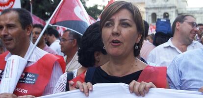 Josefa Medrano, durante una protesta contra el cierre de Altadis cuando era presidenta del comité de empresa de la tabacalera.