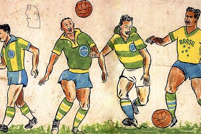 Bocetos del diseño original de las camisetas de la selección de Brasil.