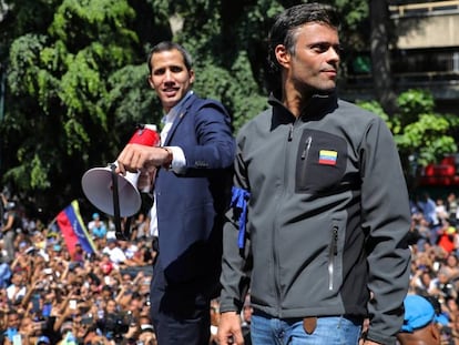 Juan Guaidó e Leopoldo López no dia 30 de abril de 2019 em Caracas.