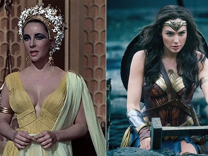 A la izquierda, Elizabeth Taylor en 'Cleopatra'. A la derecha, Gal Gadot en 'Wonder Woman'.