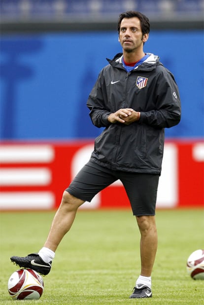 Quique, durante un entrenamiento del Atlético.