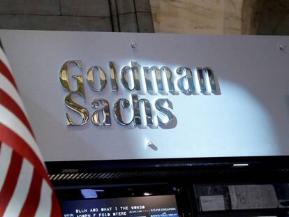 Puesto de Goldman Sachs en el parqué de Wall Street