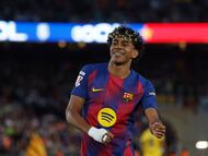 Lamine Yamal, durante el partido de Liga de este sábado ante el RCD Espanyol.