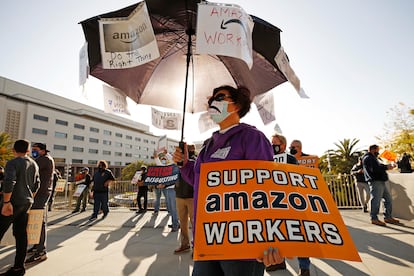 Manifestación en apoyo a la sindicalización de los trabajadores de Amazon en Alabama en marzo.