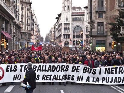 Manifestación de trabajadores de TMB el pasado 21 de Enero.