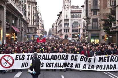 Manifestación de trabajadores de TMB el pasado 21 de Enero.