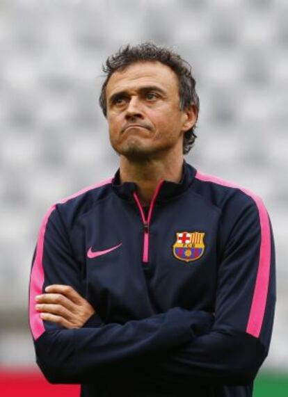 Luis Enrique, durant l'últim entrenament.