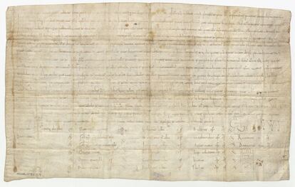 This document, known technically as OSUNA CP.37, D.9 is a 12th-century forgery by the monks of San Pedro de Cardeña.