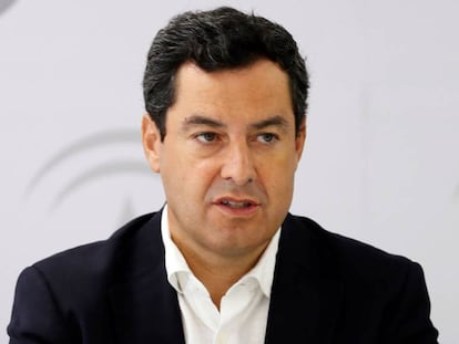 El presidente de la Junta de Andalucía Juan Manuel Moreno en una rueda de prensa el pasado 28 de agosto.