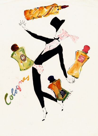 Ilustración de los años
cuarenta para los
perfumes Schiaparelli
realizada por Marcel
Vertès.