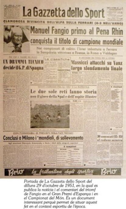 Portada del periódico italiano La Gazzetta dello Sport de 1951.