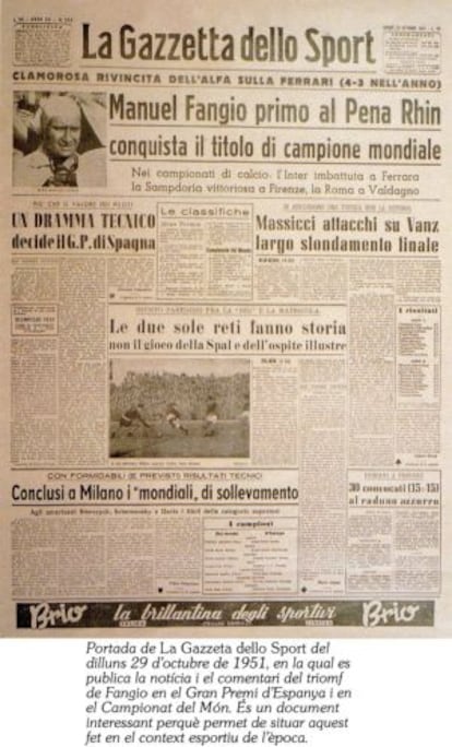 Portada del periódico italiano La Gazzetta dello Sport de 1951.