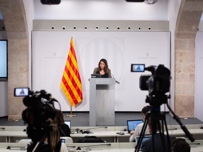 La portavoz del Govern, Patrícia Plaja, en la rueda de prensa de este martes en Barcelona