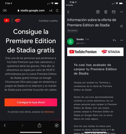 Proceso de canje de la Premiere Edition de Stadia.