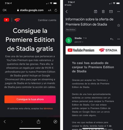 Proceso de canje de la Premiere Edition de Stadia.