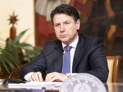 Giuseppe Conte, este sábado, durante una comparecencia.