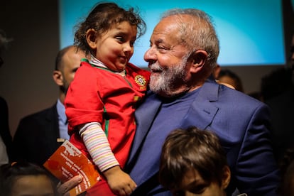 Lula, este sábado durante su encuentro en Lisboa con brasileños que viven en Portugal.