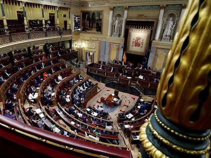 Vista del hemiciclo durante la intervención del presidente del Gobierno, Pedro Sánchez.