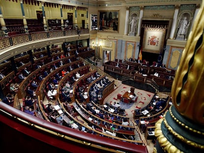 Vista del hemiciclo durante la intervención del presidente del Gobierno, Pedro Sánchez en la moción de censura de Vox.