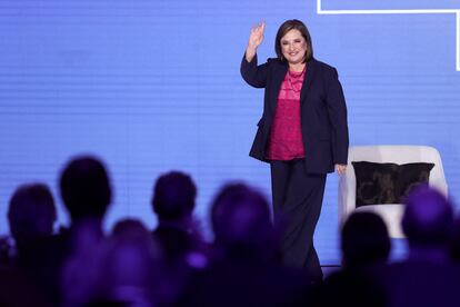Xóchitl Gálvez en la reunión plenaria de CitiBanamex, el 7 de marzo en Ciudad de México.