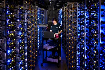An operator performs work at the Google data center in The Dalles, Oregon