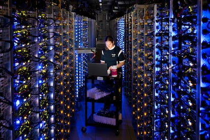 An operator performs work at the Google data center in The Dalles, Oregon