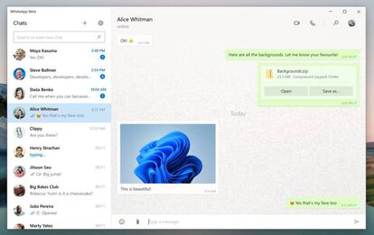 Nuevo aspecto de WhatsApp en Windows 11.