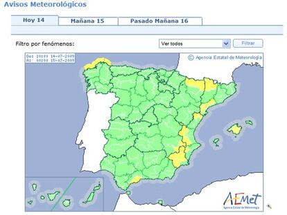Previsión de la la Agencia Estatal de Meteorología.