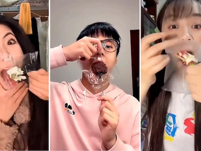 Comer con un plástico en la boca tendencia en redes sociales