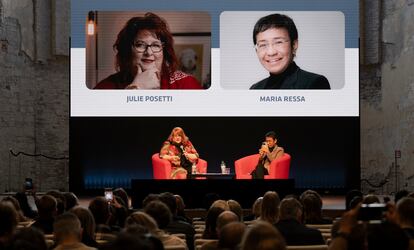 Julie Posetti y Maria Ressa, este sábado en el auditorio San Francesco al Prato de Perugia.