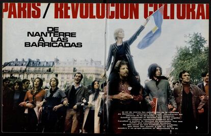 Doble página de la revista 'Triunfo' sobre Mayo del 68, incluida en la muestra de la Hemeroteca.