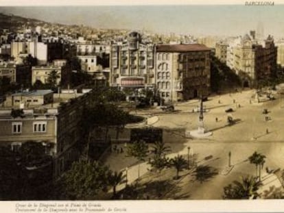 El cruce de Diagonal y Paseo de Gr&agrave;cia a principios del siglo XX. La ciudad siempre cambiante fue objetivo predilecto de las odas