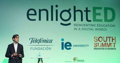 El presidente ejecutivo de Telefónica, José María Álvarez-Pallete, en la inaguración de 'enlightED', evento del South Summit 2018.
 