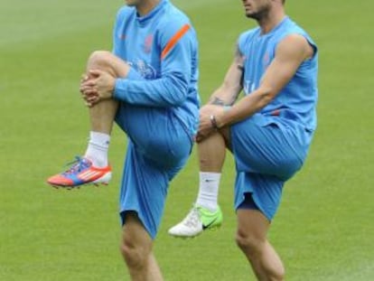 Robben y Sneijder, durante el entrenamiento.